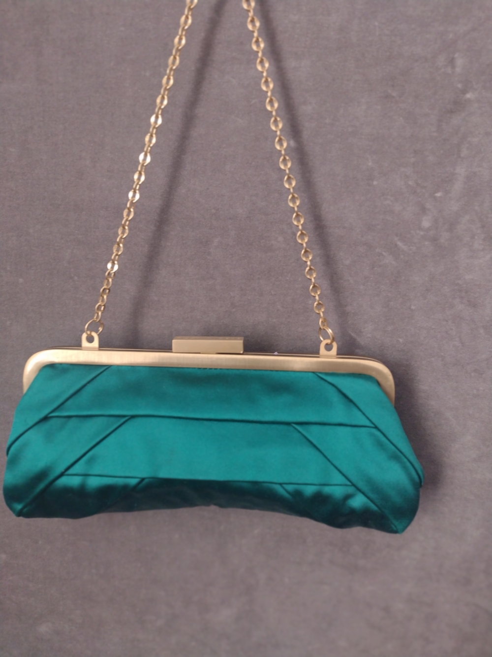 BCBGMaxAzria Emerald Green Satin Frame Clutch with Gold Chain